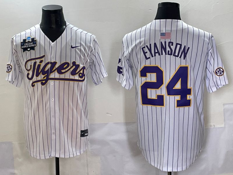 Men 2025 LSU Tigers #24 Eyanson White Stripe Nike Joint Name Nike NCAA Jersey style 2->ncaa teams->NCAA Jersey
